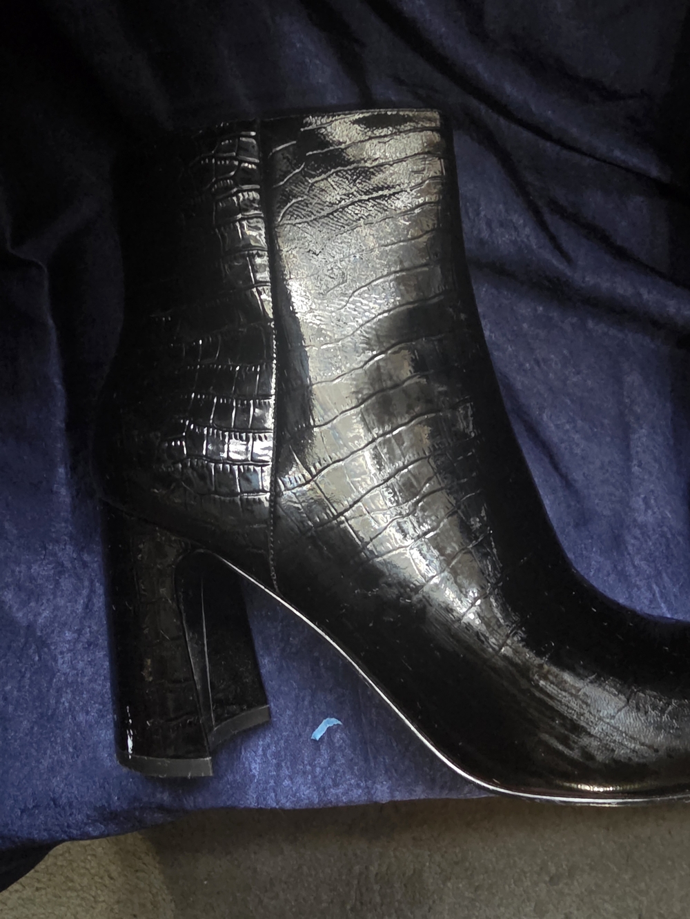 Marc Fisher Glossy Black Croc-Embossed Ankle Boot